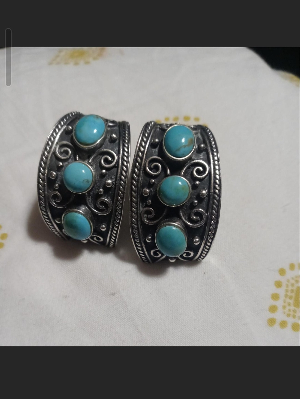 Sterling-Style Hoop Earrings with Turquoise Stones - Blue